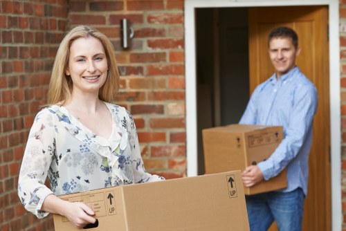 Packed office boxes and equipment ready for relocation