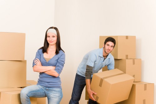 Packed boxes and furniture ready for a house move in Hammersmith